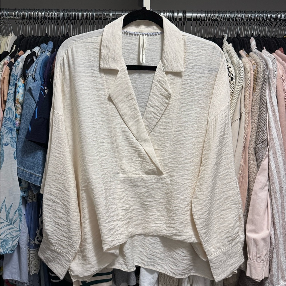 Anthropologie Cream Textured Blouse